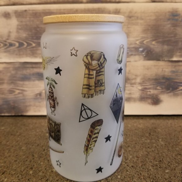 Harry Potter Wizard (3) Frosted Glass Tumblers with Gryffindor and Hufflepuff - Picture 11 of 16